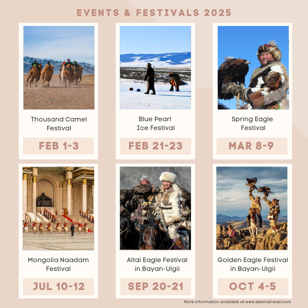  the top festivals in Mongolia in 2025, including the Naadam Festival, Eagle Festivals, Ice Festival, and Thousand Camel Festival